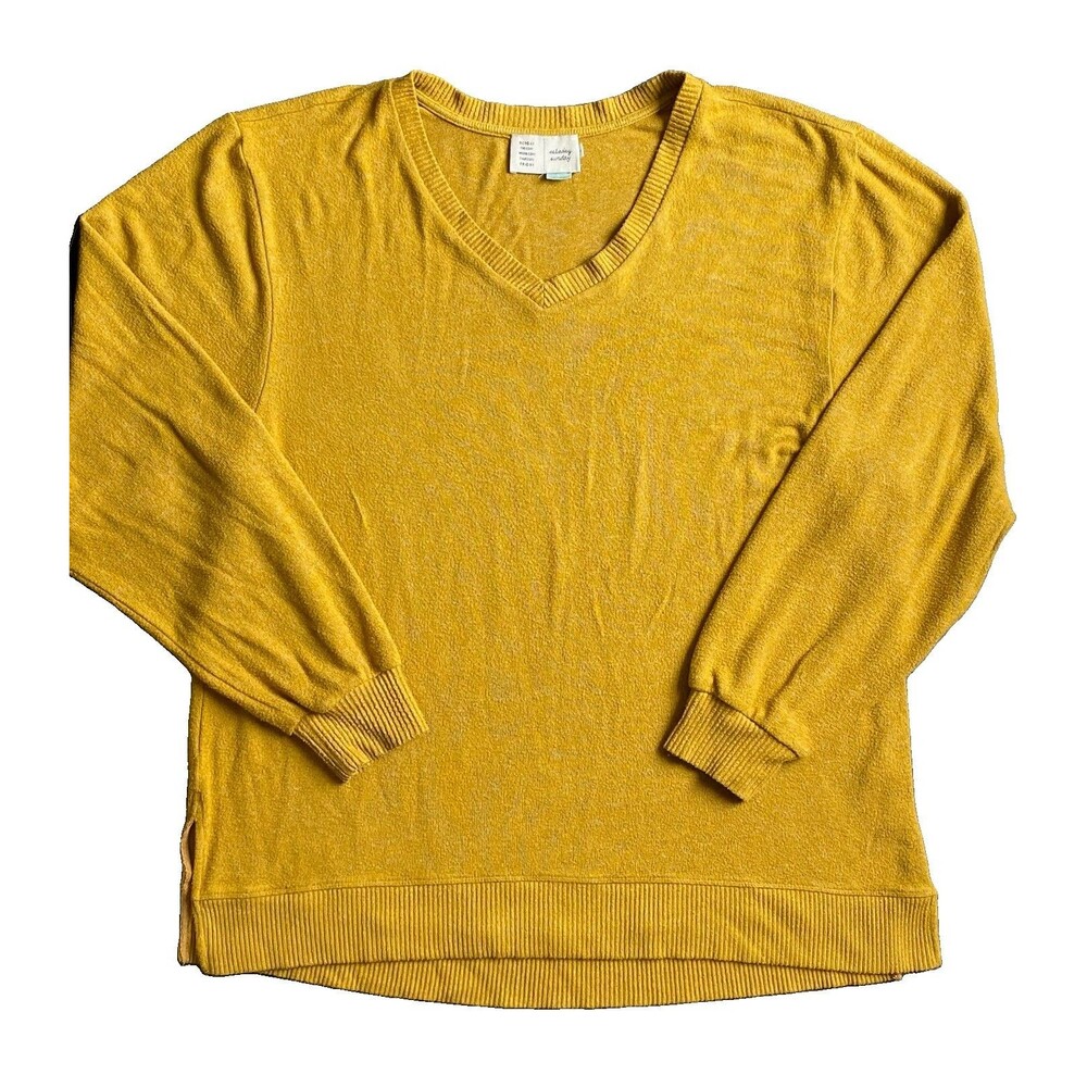 Saturday Sunday Mustard Yellow V Neck Sweater Size L Knit Pull Over